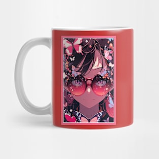 Aesthetic Anime Girl Pink Rosa Black | Quality Aesthetic Anime Design | Chibi Manga Anime Art Mug